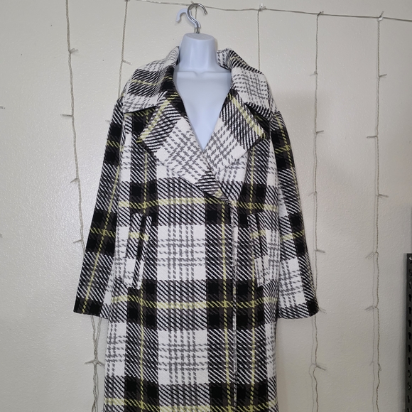 QVC Women's Plaid Coat - Black, White, Gray - Picture 2 of 3